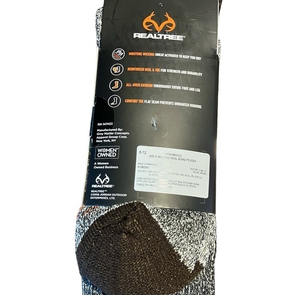 REALTREE  Crew Socks Mens Shoe Size 6-12 Hunting grey/brown Cushioned - Picture 2 of 2